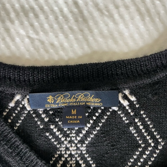 Brooks Brothers Wool Black Sleeveless Top Vest with White Geometric Pattern - Picture 3 of 6